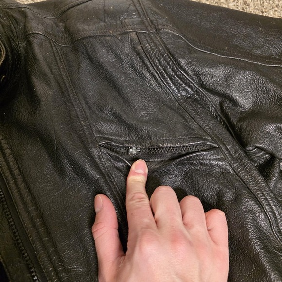 Phoenix Jacket Mens 44 Black Leather Motorcycle Bomber Elastic Waist Zip Pockets - Picture 3 of 16
